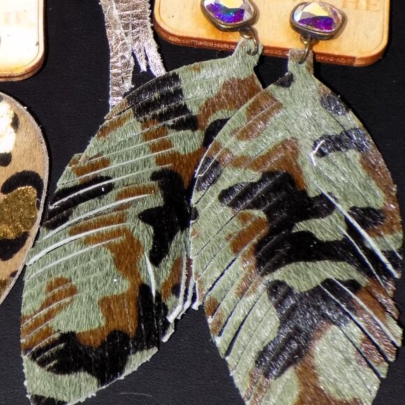 Lot 6 Pairs w/$221 Tags Pink Panache Leather Boho Feathered Earrings Bundle - Picture 6 of 6